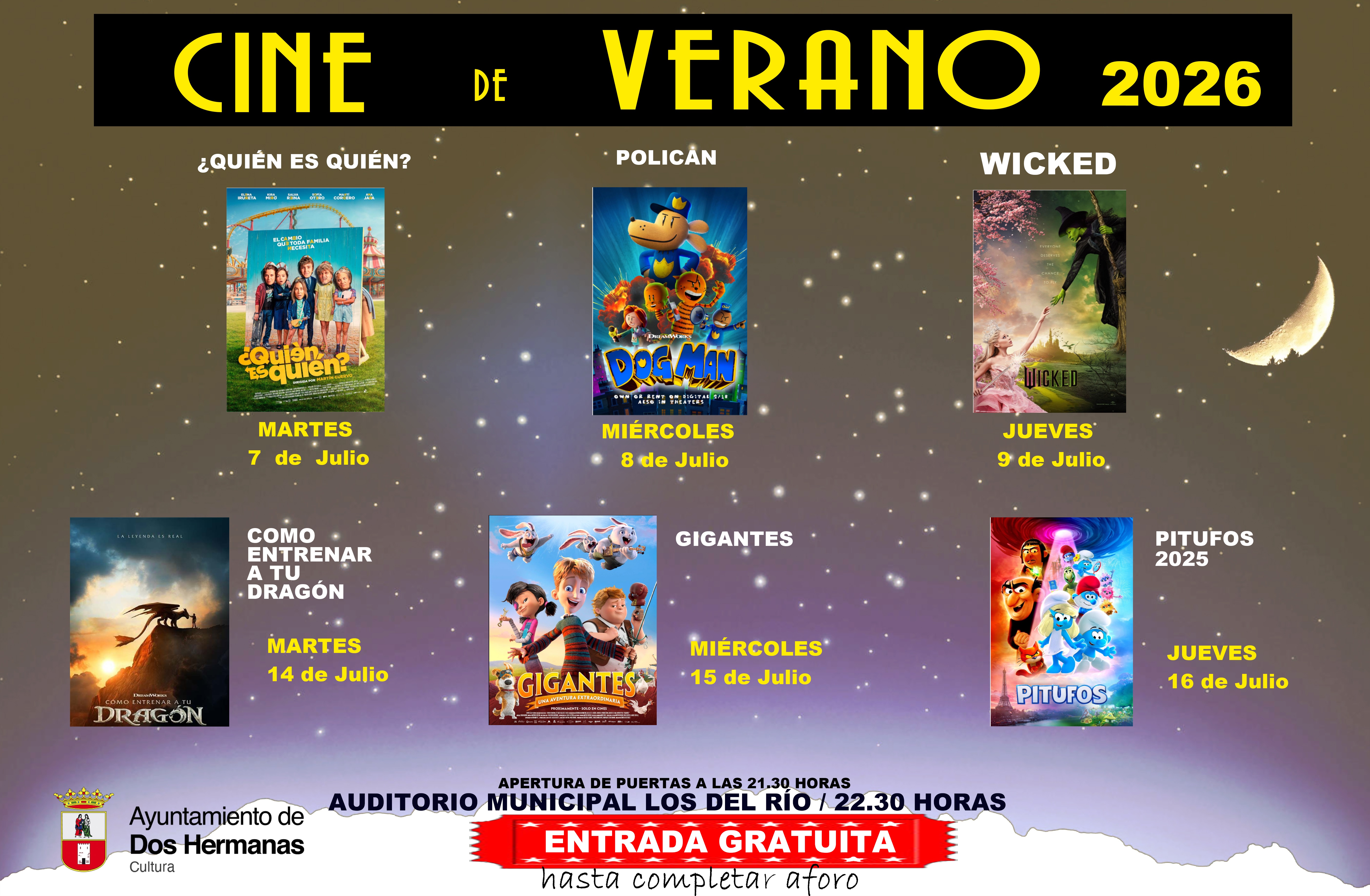 cartelón CINE DE VERANO 2026