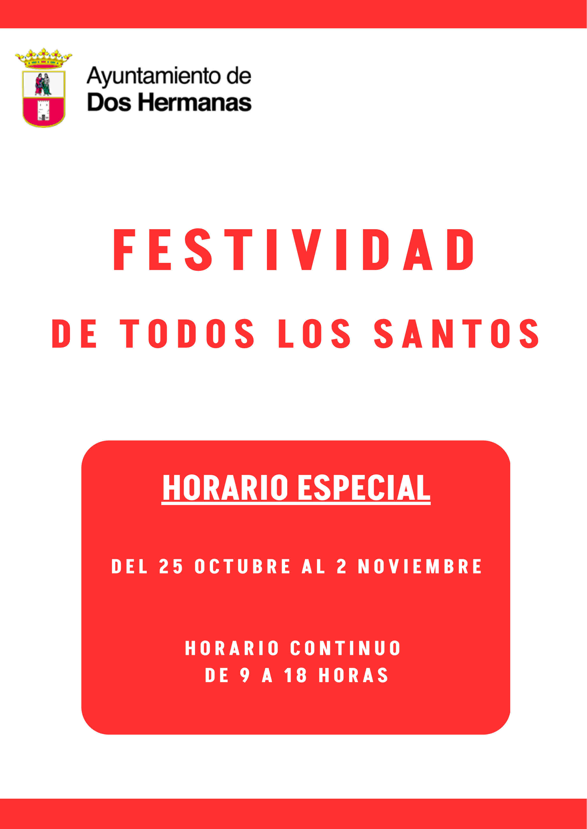 HORARIO ESPECIAL TODOS LOS SANTOS